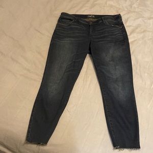 A & F mid rise super skinny ankle jeans. Size 33/16.  Frayed bottoms.